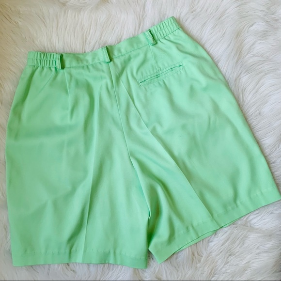 Vintage 80s Pastel Mint Green High Waisted paper bag Shorts - Picture 4 of 6